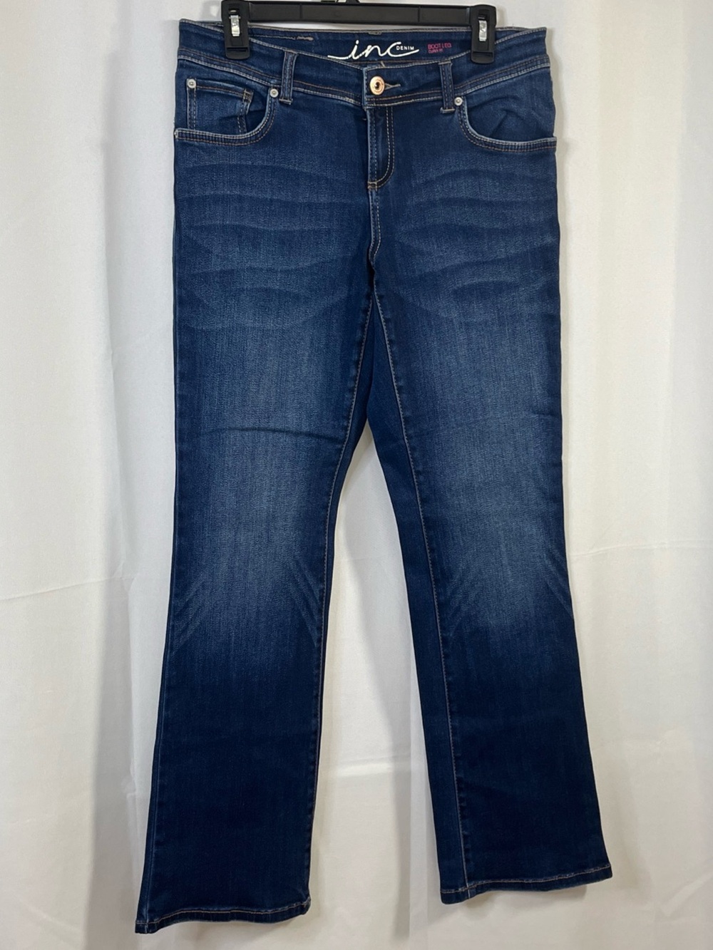 INC Women's Dark Wash Blue Curvy Fit Bootleg Denim Jeans Size 10